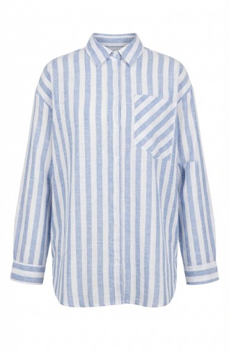 قميص بخطوط كتان 4817-01 انديجو 4817-01