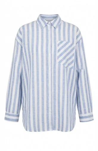 Gestreept Overhemd Van Linnenmix 4817-01 Indigo 4817-01