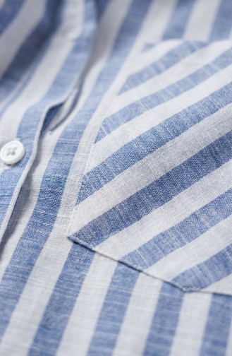 قميص بخطوط كتان 4817-01 انديجو 4817-01