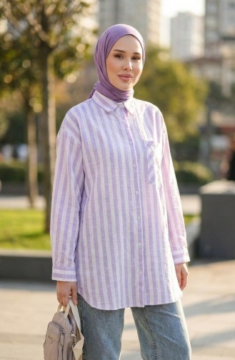 قميص بخطوط كتان 4817-02 بنفسجي فاتح 4817-02