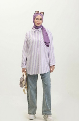 قميص بخطوط كتان 4817-02 بنفسجي فاتح 4817-02