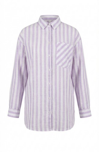 قميص بخطوط كتان 4817-02 بنفسجي فاتح 4817-02