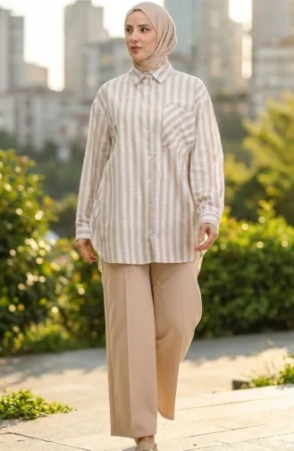 Chemise A Rayures Mélange Lin 4817-03 Vison 4817-03