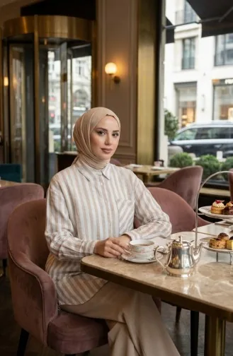 Chemise A Rayures Mélange Lin 4817-03 Vison 4817-03