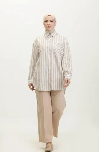 Chemise A Rayures Mélange Lin 4817-03 Vison 4817-03