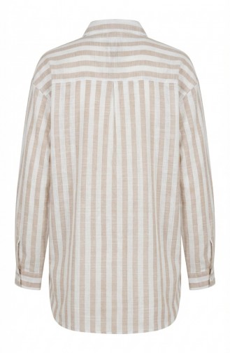 Keten Karışımlı Çizgili Gömlek 4817-03 Vizon