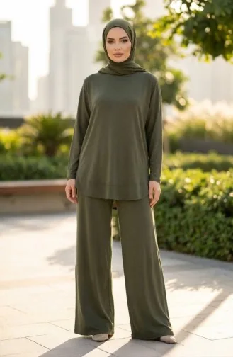 طقم أويشو من قطعتين، بلوزة وبنطال، لون كاكي، رقم الموديل 2164-06 2164-06