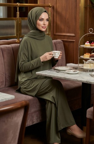 طقم أويشو من قطعتين، بلوزة وبنطال، لون كاكي، رقم الموديل 2164-06 2164-06