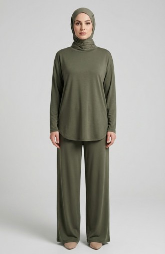طقم أويشو من قطعتين، بلوزة وبنطال، لون كاكي، رقم الموديل 2164-06 2164-06