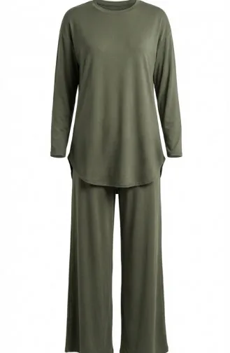طقم أويشو من قطعتين، بلوزة وبنطال، لون كاكي، رقم الموديل 2164-06 2164-06
