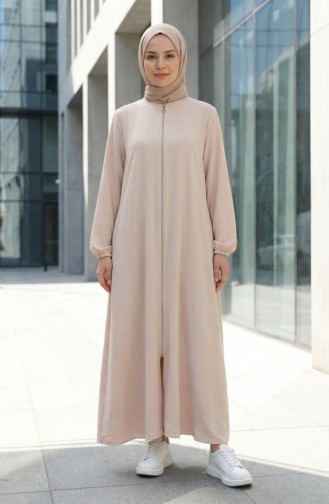 عباية مولانا من قماش أيروبين بأكمام مطاطية وسحاب، 4140-04 بيج 4140-04