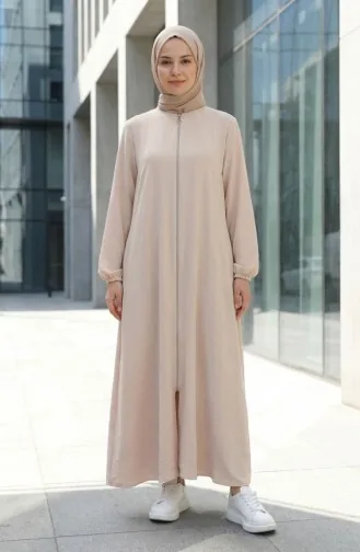 عباية مولانا من قماش أيروبين بأكمام مطاطية وسحاب، 4140-04 بيج 4140-04