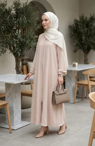 عباية مولانا من قماش أيروبين بأكمام مطاطية وسحاب، 4140-04 بيج 4140-04