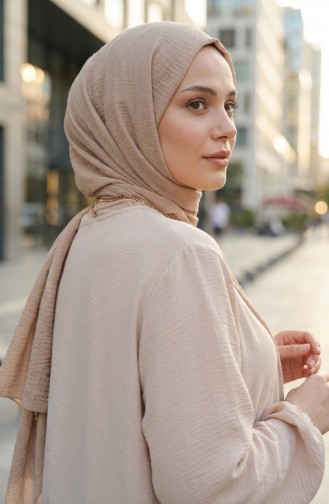 عباية مولانا من قماش أيروبين بأكمام مطاطية وسحاب، 4140-04 بيج 4140-04