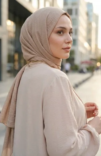 عباية مولانا من قماش أيروبين بأكمام مطاطية وسحاب، 4140-04 بيج 4140-04