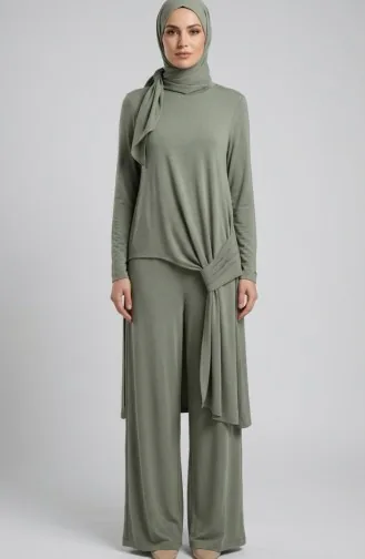 Oysho Kumaş Tunik Pantolon ikili Takım 5110-02 Zeytin Yeşili