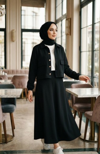 Ensemble Deux Pièces Veste Et Robe En Tissu Scuba 0233-03 Noir 0233-03