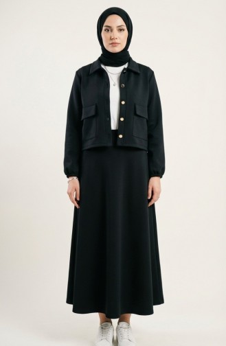 Ensemble Deux Pièces Veste Et Robe En Tissu Scuba 0233-03 Noir 0233-03