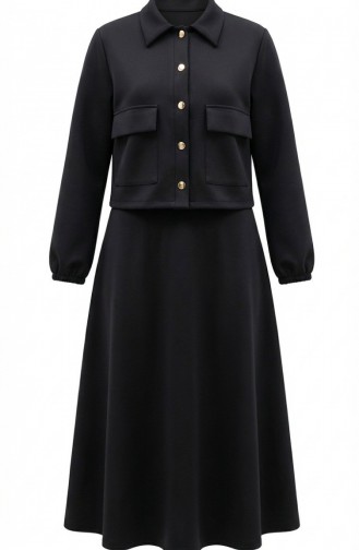 Ensemble Deux Pièces Veste Et Robe En Tissu Scuba 0233-03 Noir 0233-03