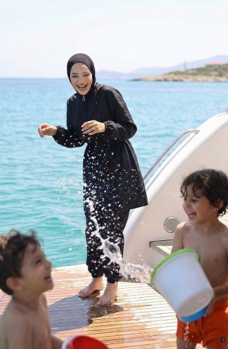 Sultan Beli Lastikli Çantalı Tesettür Mayo 2038-01 Siyah