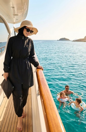 Sultan Beli Lastikli Çantalı Tesettür Mayo 2038-01 Siyah