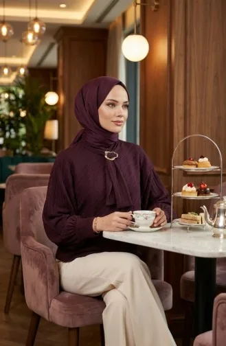 Bluse Mit Bindekragen 71370-01 Pflaume 71370-01