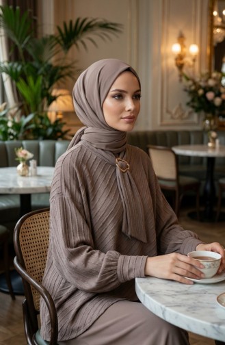 بلوزة بياقة برباط 71370-02 لون المنك 71370-02