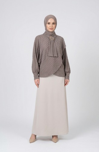 بلوزة بياقة برباط 71370-02 لون المنك 71370-02