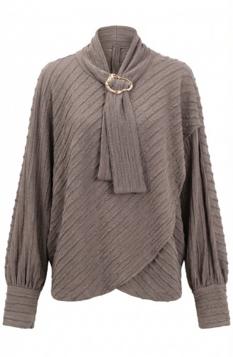 بلوزة بياقة برباط 71370-02 لون المنك 71370-02