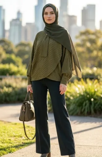 Tie Collar Blouse 71370-03 Olive Green 71370-03