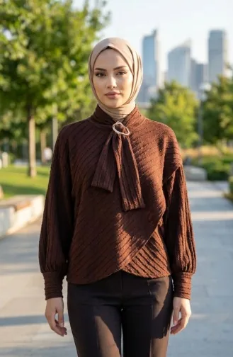 Chemisier à Col Cravate 71370-04 Marron 71370-04