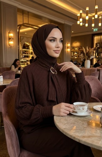 بلوزة برباط عند الرقبة 71370-04 بني 71370-04