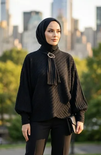 Bluse Mit Bindekragen 71370-05 Schwarz 71370-05