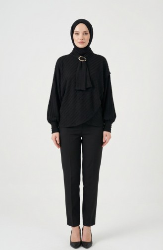 بلوزة برباط ياقة 71370-05 سوداء 71370-05