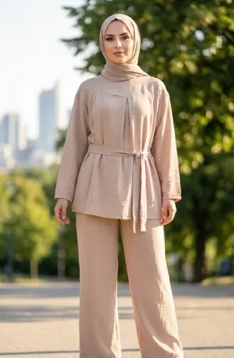 Tweedelige Set Van Tuniek En Broek Van Aerobin-stof 4141-02 Beige 4141-02