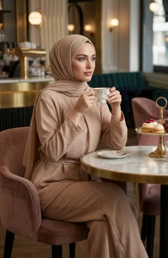 Tweedelige Set Van Tuniek En Broek Van Aerobin-stof 4141-02 Beige 4141-02