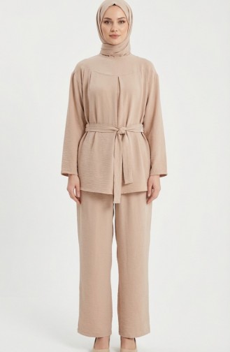 Tweedelige Set Van Tuniek En Broek Van Aerobin-stof 4141-02 Beige 4141-02