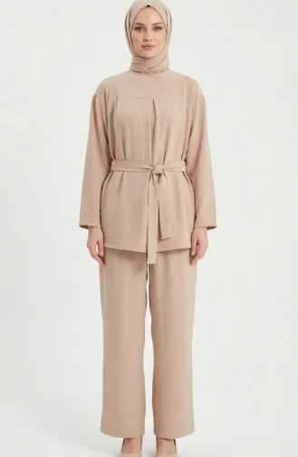 Tweedelige Set Van Tuniek En Broek Van Aerobin-stof 4141-02 Beige 4141-02
