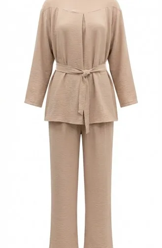Tweedelige Set Van Tuniek En Broek Van Aerobin-stof 4141-02 Beige 4141-02