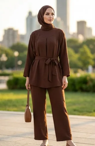 Tweedelige Set Van Tuniek En Broek Van Aerobin-stof 4141-04 Bruin 4141-04