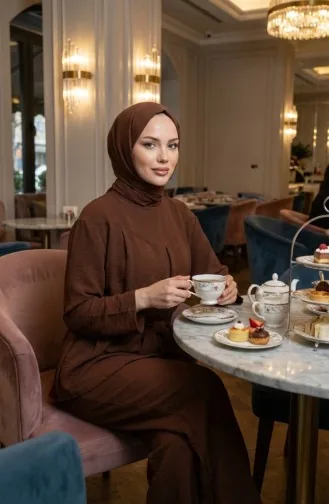 Tweedelige Set Van Tuniek En Broek Van Aerobin-stof 4141-04 Bruin 4141-04