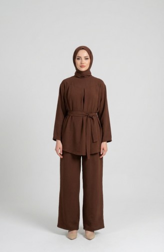 Tweedelige Set Van Tuniek En Broek Van Aerobin-stof 4141-04 Bruin 4141-04