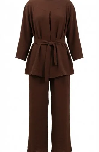 Tweedelige Set Van Tuniek En Broek Van Aerobin-stof 4141-04 Bruin 4141-04