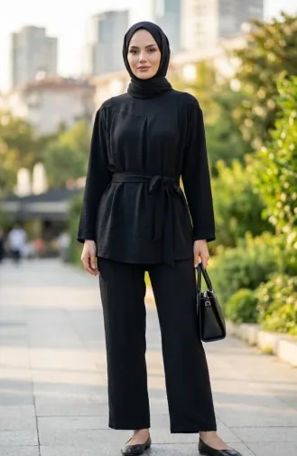 Tweedelige Set Van Tuniek En Broek Van Aerobin-stof 4141-11 Zwart 4141-11