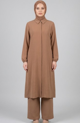 Aerobin Kumaş Tunik Pantolon İkili Takım 4142-02 Sütlü kahve