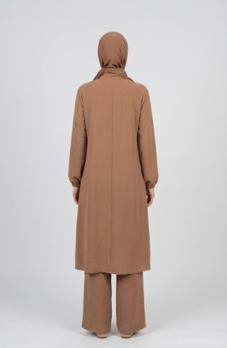 Aerobin Kumaş Tunik Pantolon İkili Takım 4142-02 Sütlü kahve