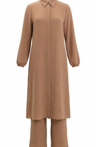 Aerobin Kumaş Tunik Pantolon İkili Takım 4142-02 Sütlü kahve