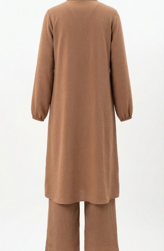 Aerobin Kumaş Tunik Pantolon İkili Takım 4142-02 Sütlü kahve
