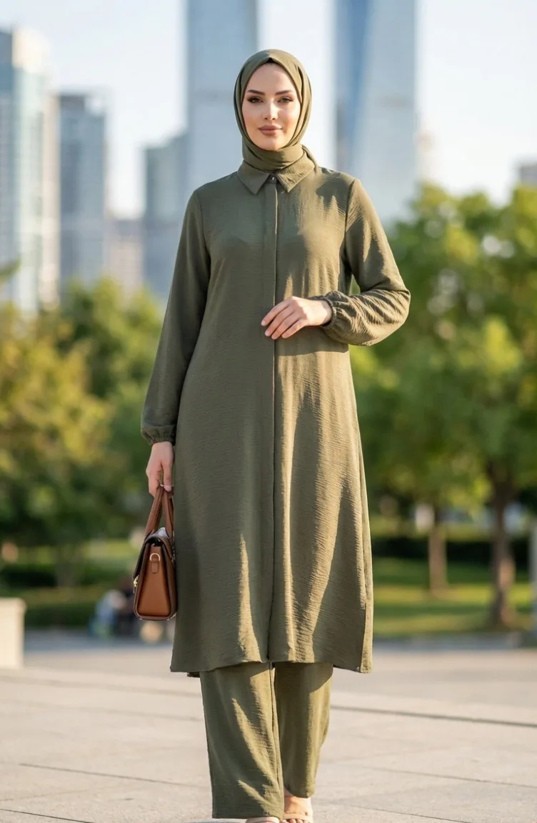 Ensemble Deux Pièces Tunique Et Pantalon En Tissu Aerobin 4142-03 Kaki 4142-03