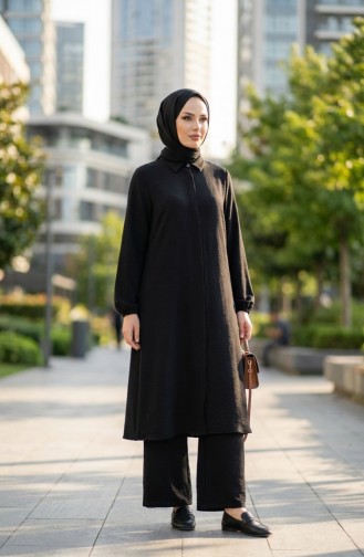 Ensemble Deux Pièces Tunique Et Pantalon En Tissu Aerobin 4142-04 Noir 4142-04